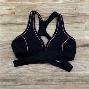 Forever 21 Black Sports Bra with Pink Piping Racerback